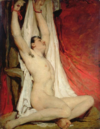 Mannelijk naakt, met opgestrekte armen door William Etty